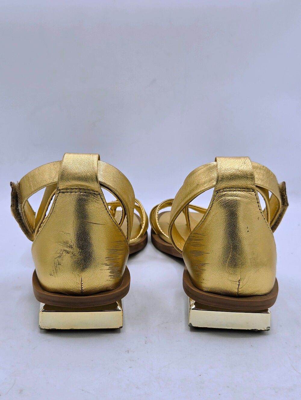 Franco Sarto Gold Metallic Parker Square Toe Flat Sandals Size 8.5M - Picture 5 of 16